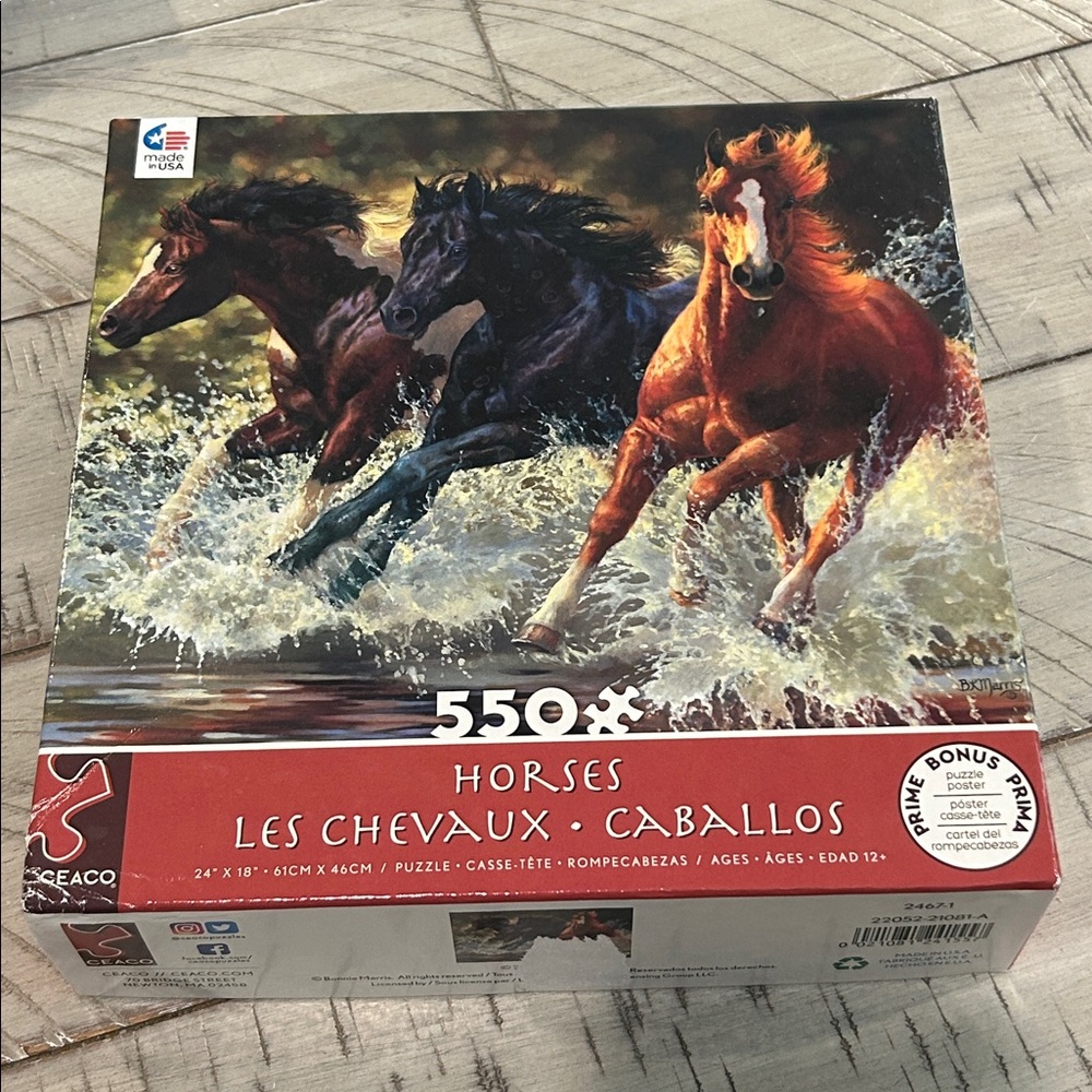 Horses 550 Piece Jigsaw Puzzle Les Chevaux Caballos Prime Bonus Poster 24” X 18”
